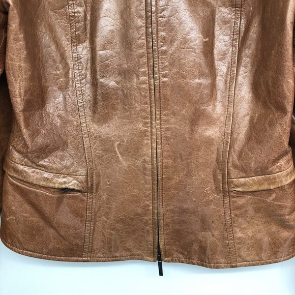 JOOP! Vintage European  warm Tan Brown Full Zip Leather Jacket - Picture 6 of 16